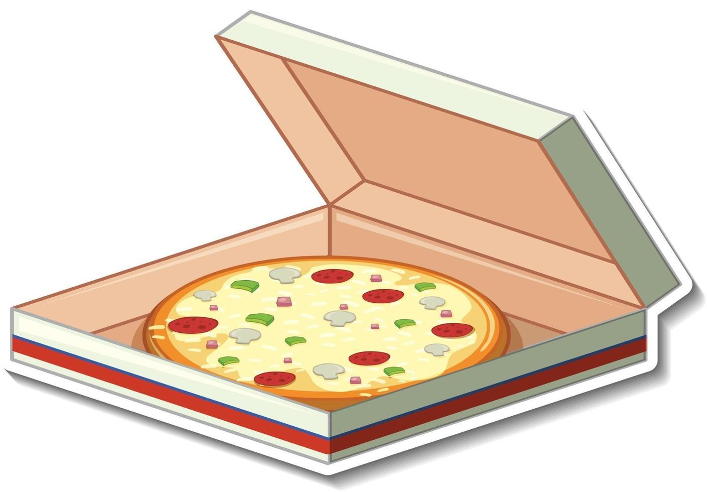 Pizza in box sticker on white background vector