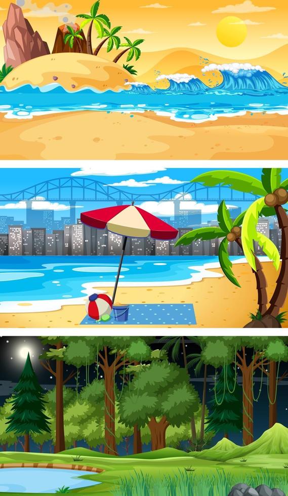 Set of different forest horizontal scenes in different times vector