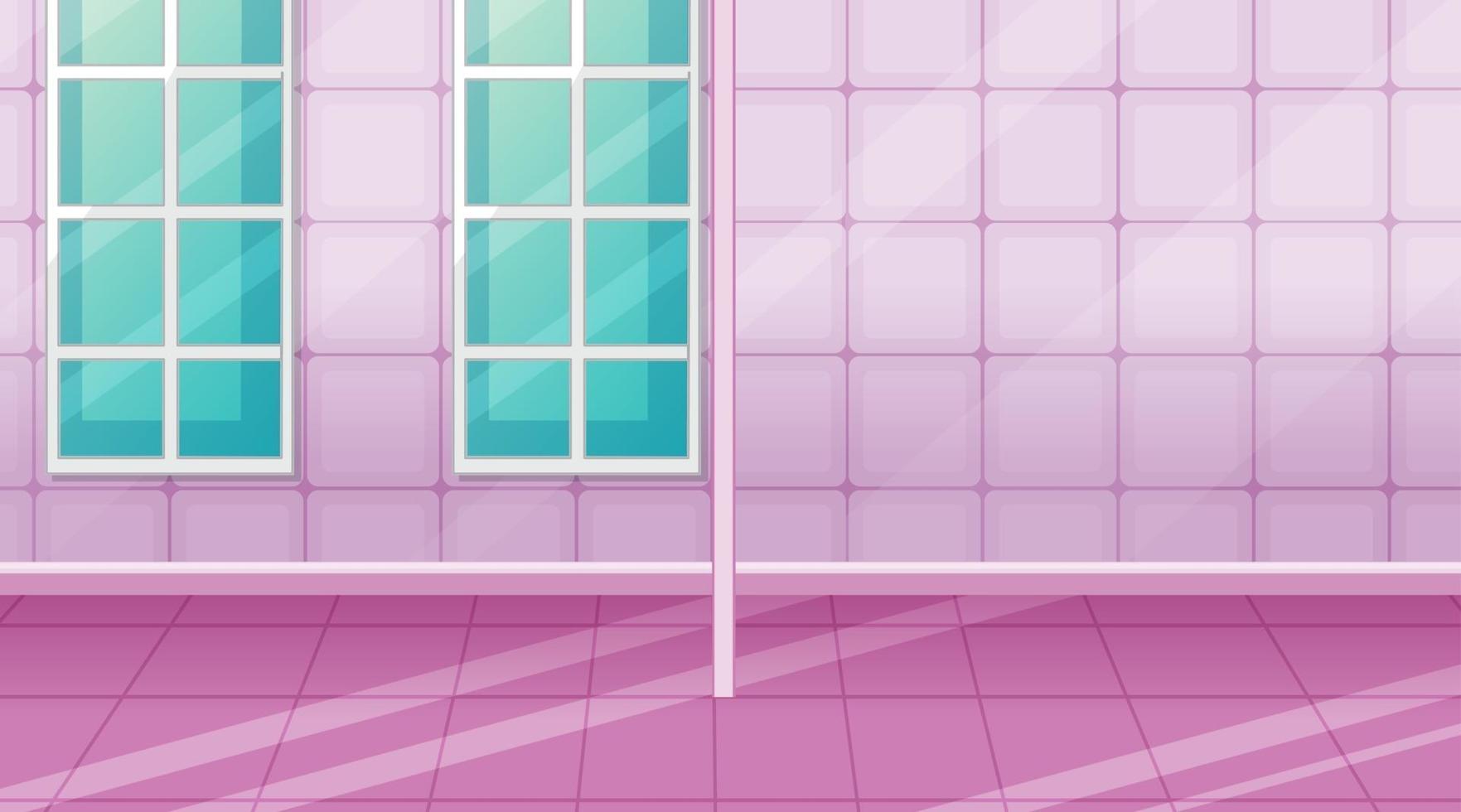 habitación rosa vacía con azulejos rosas y separador de ambientes vector