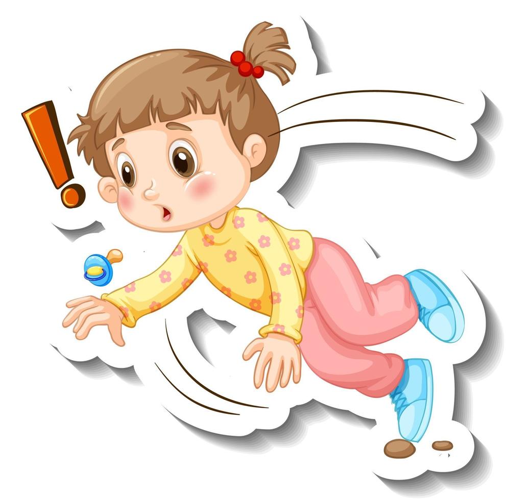 Sticker template with a little girl cartoon character isolated vector