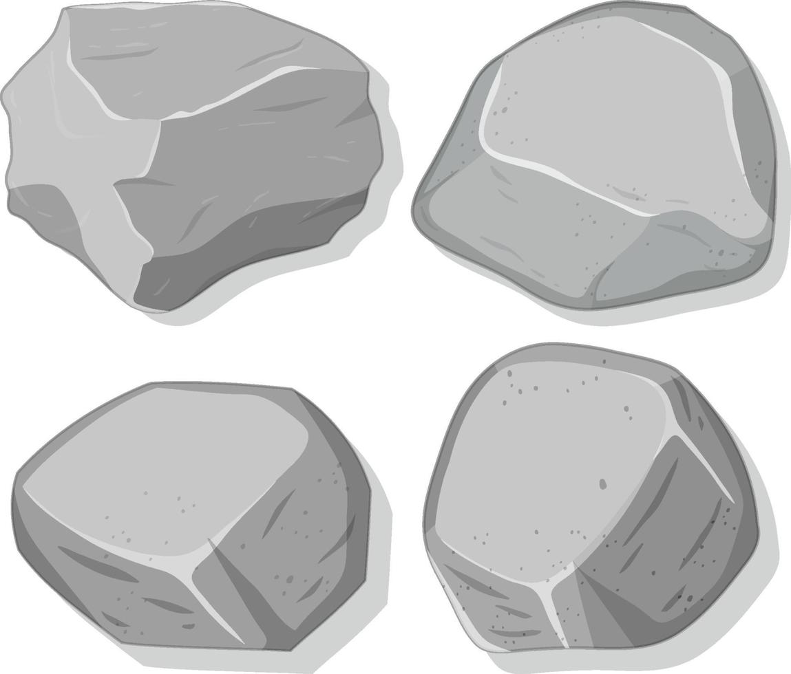 Conjunto de piedras grises aislado sobre fondo blanco. vector