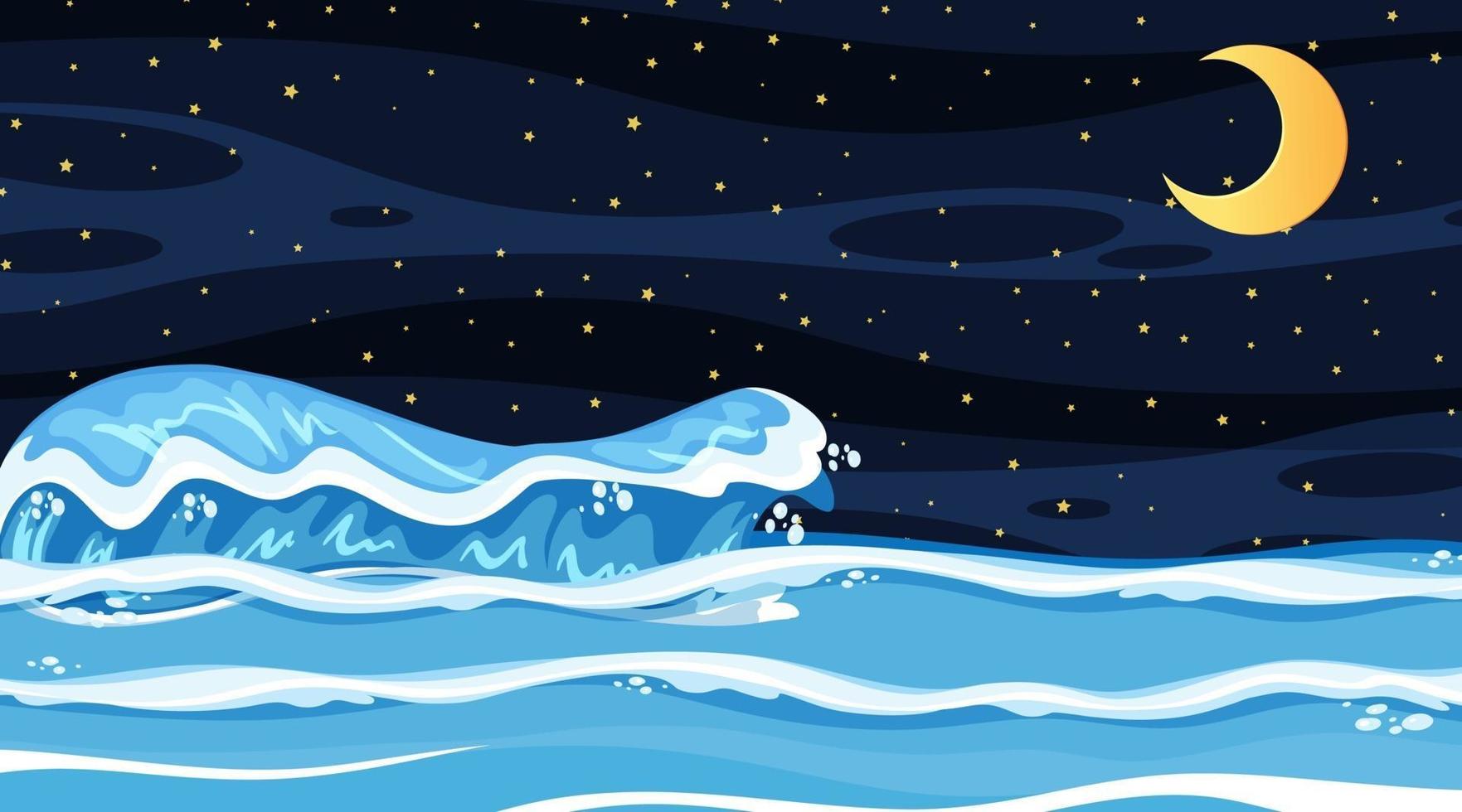 Beach landscape at night scene with ocean wave vector