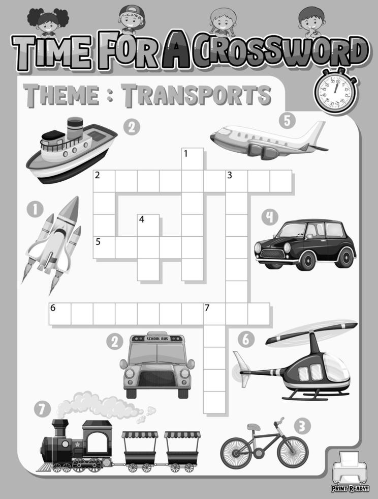 Plantilla de juego de crucigramas sobre transporte vector