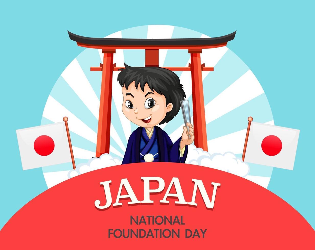 Japan National Day banner with Japanese children cartoon character vector