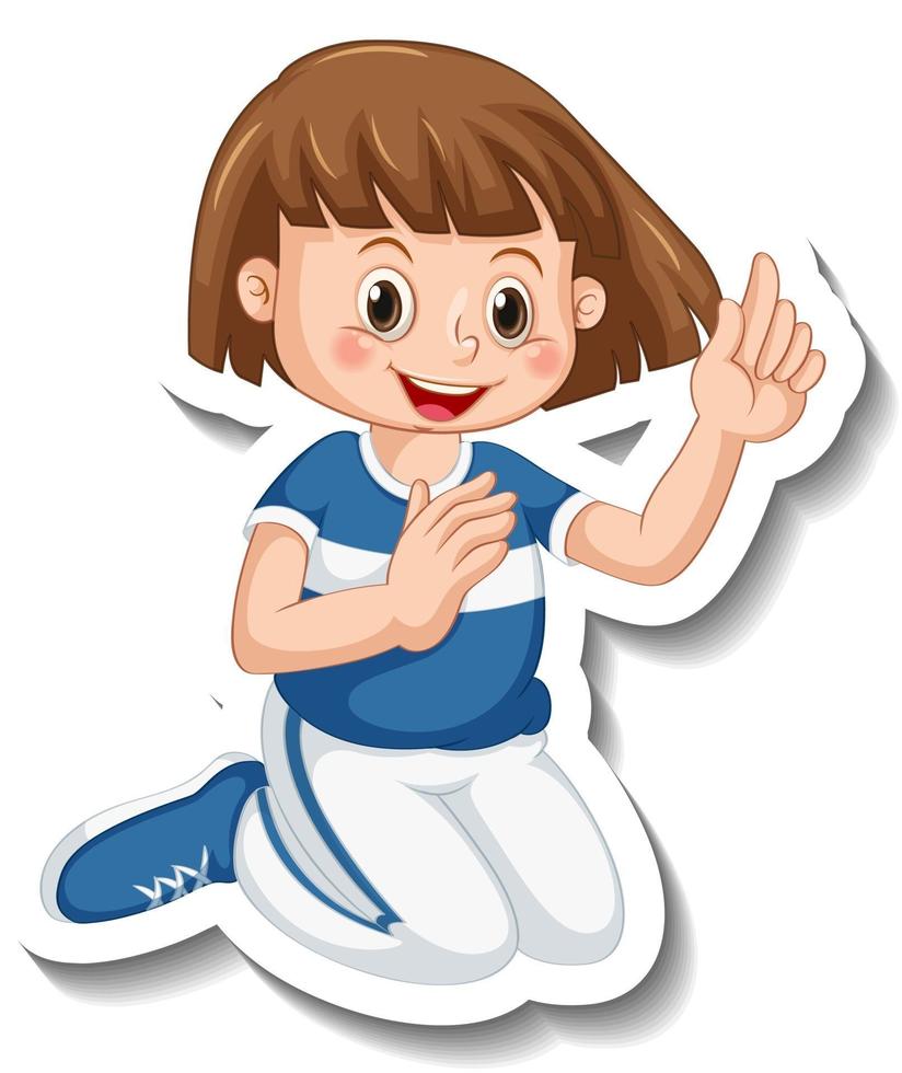 Sticker template with a girl in sitting pose isolated vector