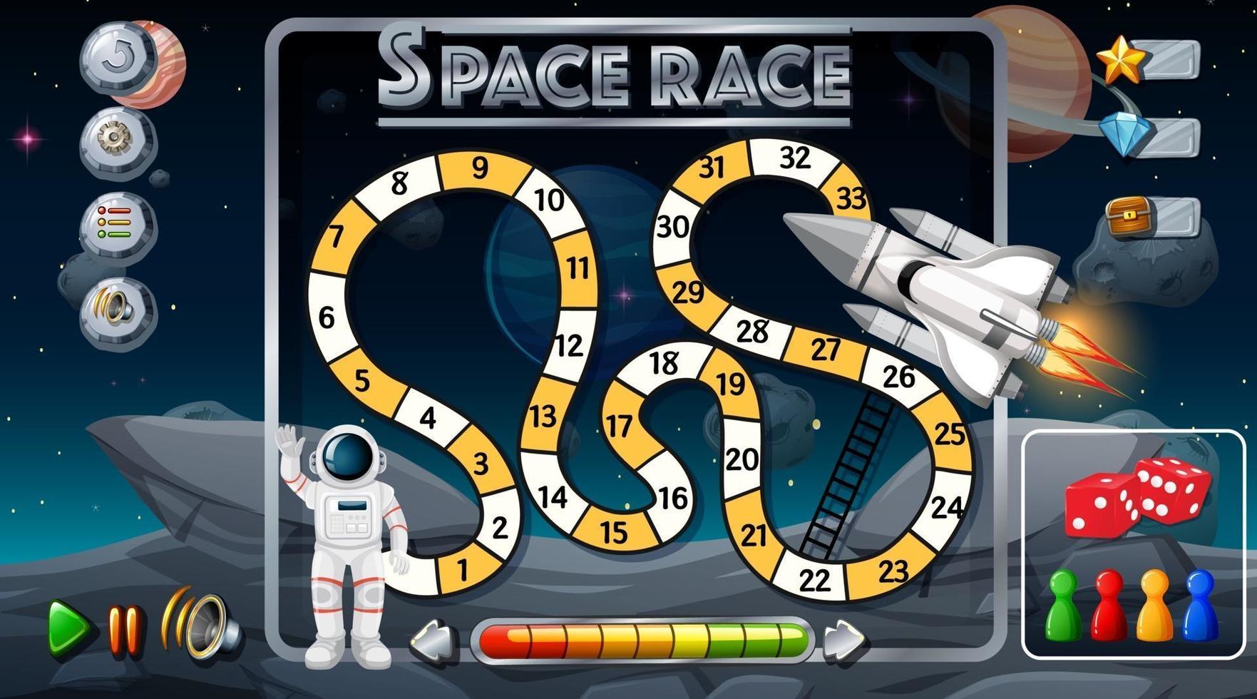 Plantilla de juego de serpientes y escaleras con tema espacial vector