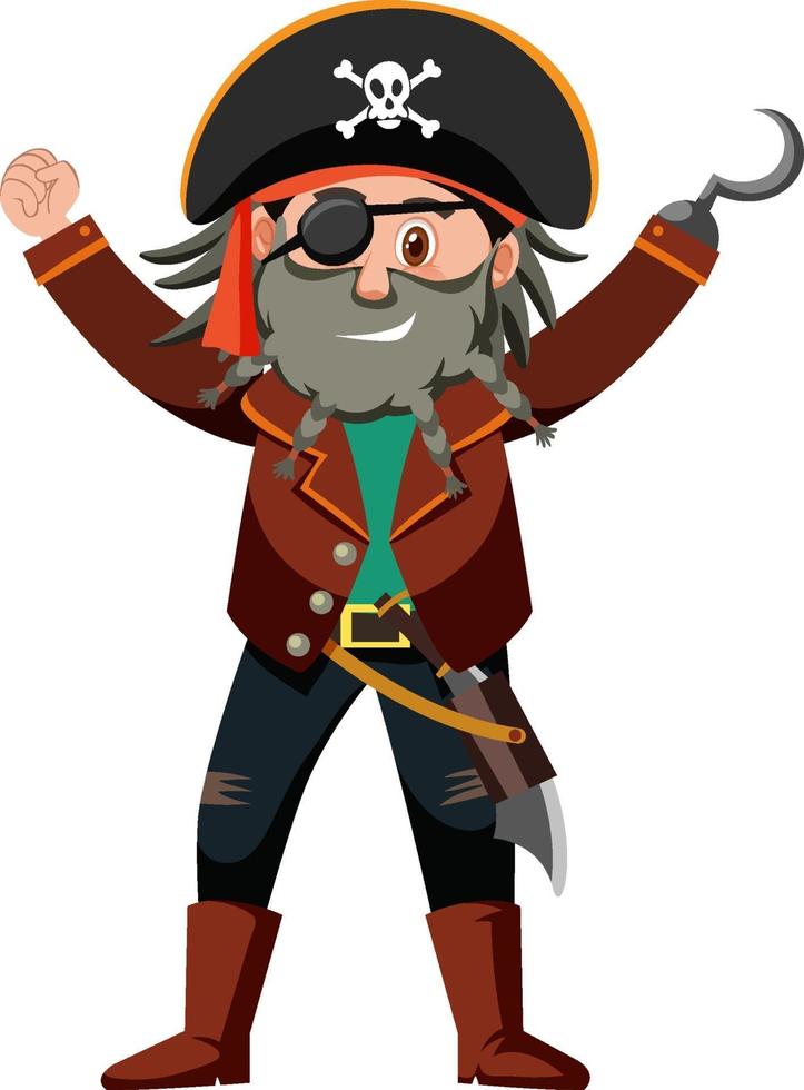 Personaje de dibujos animados pirata del capitán garfio aislado sobre fondo blanco. vector