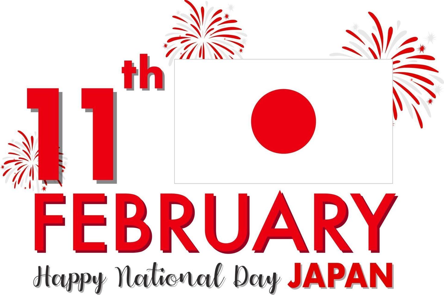 banner de feliz día nacional de japón con bandera de japón y fuegos artificiales vector