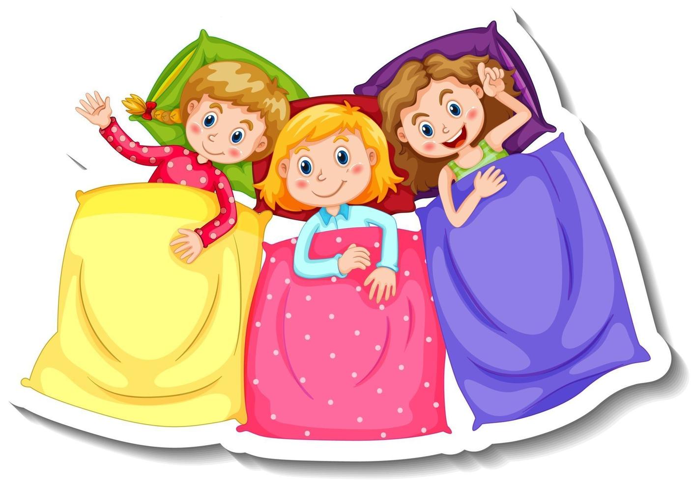 Sticker template with three kids in pajamas costumes isolated vector