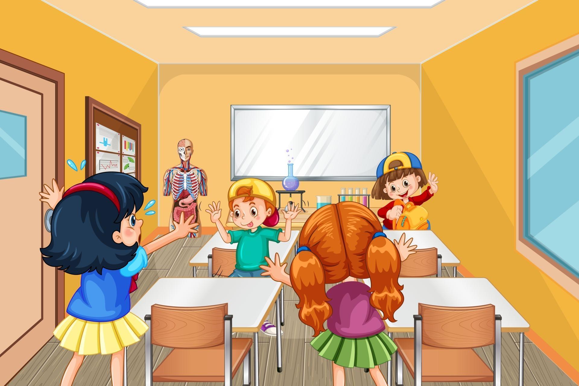 Students playing together during break time in the classroom 3013920