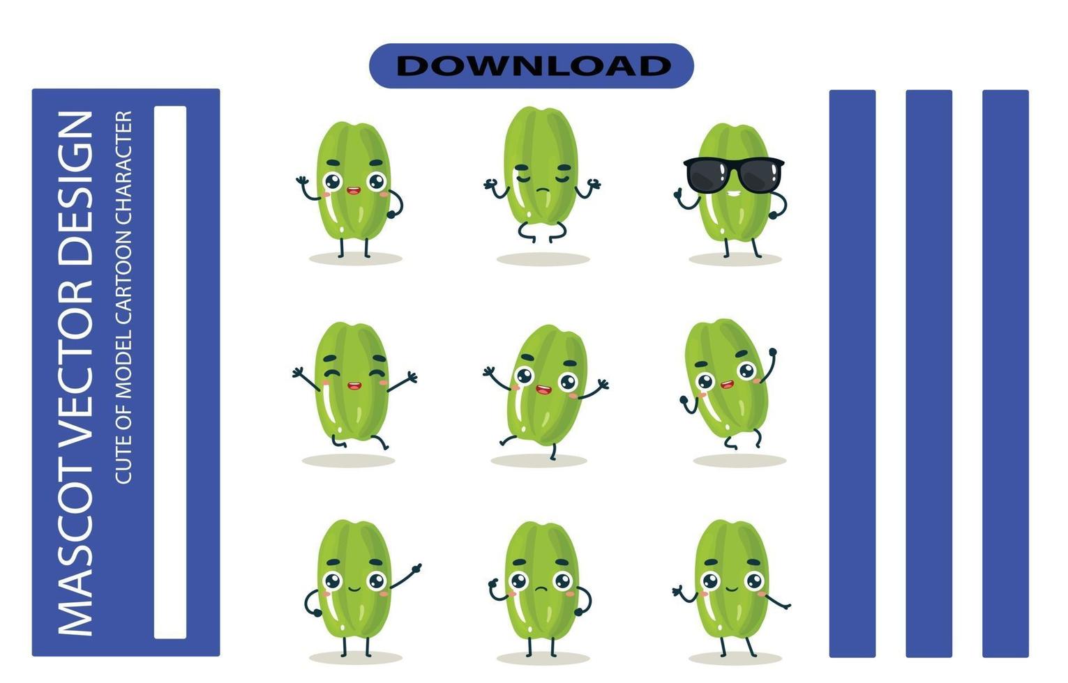 Mascot images of the starfruit set. Free Vector