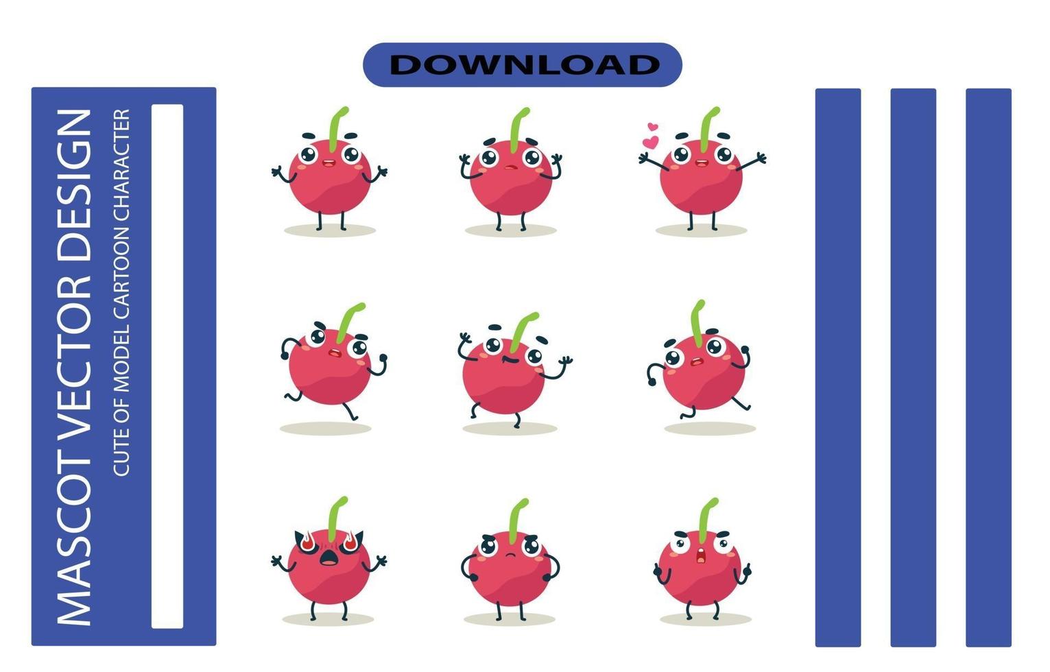 Mascot images of the cherry set. Free Vector
