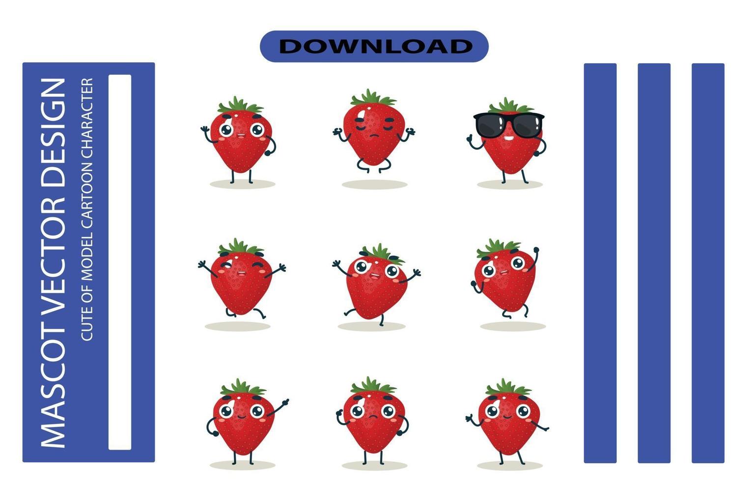 Mascot images of the strawberry set. Free Vector