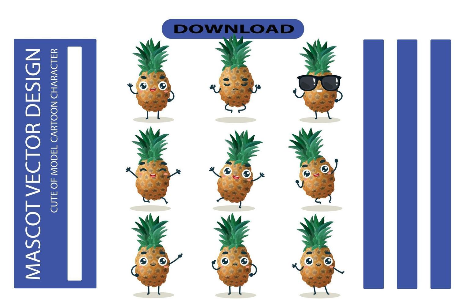 Mascot images of the pineapple set. Free Vector
