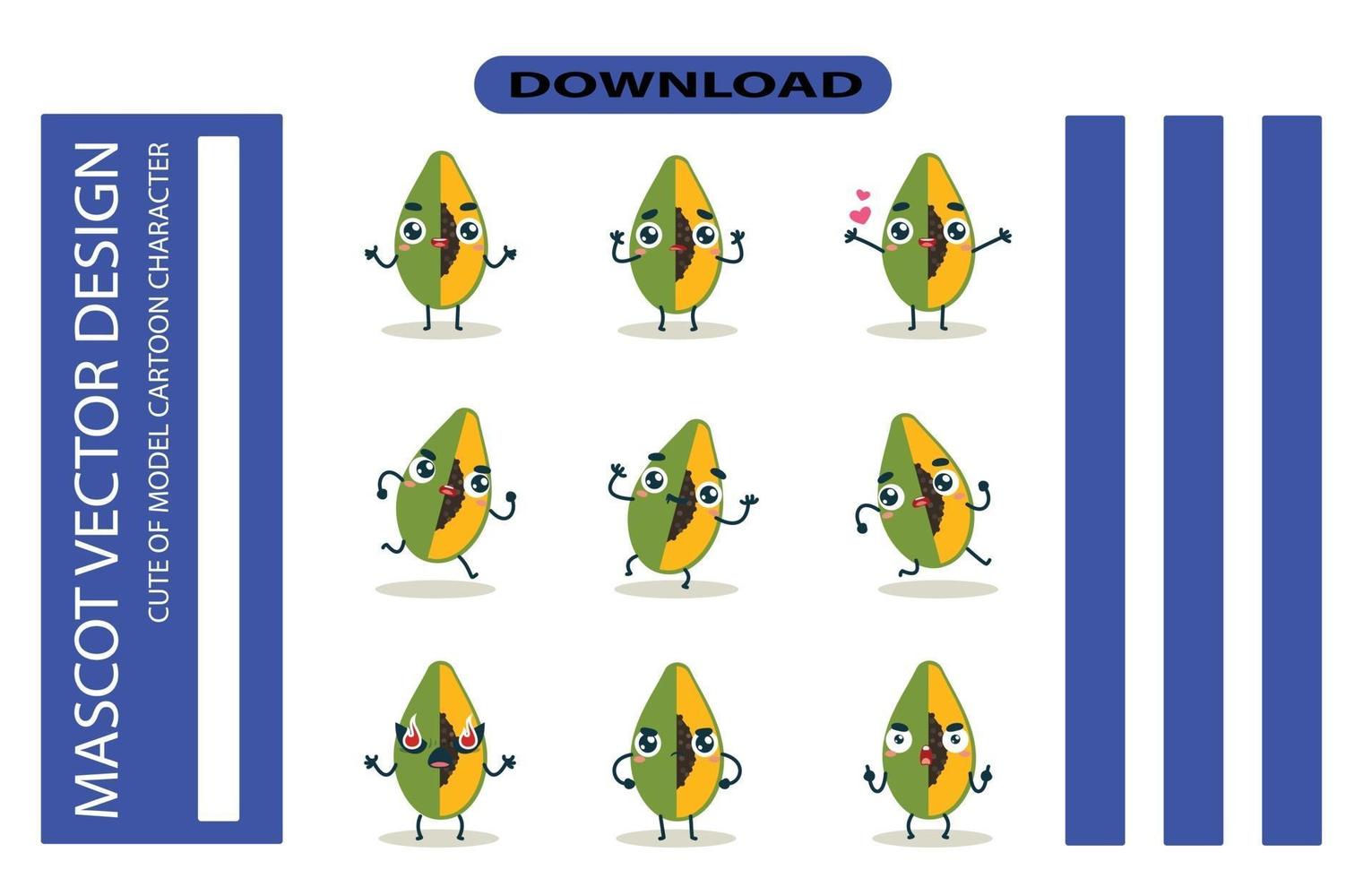 Mascot images of the papaya set. Free Vector