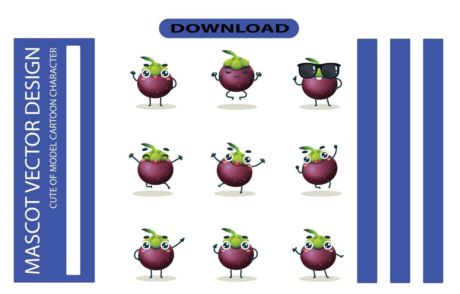 Mascot images of the mangosteen set. Free Vector