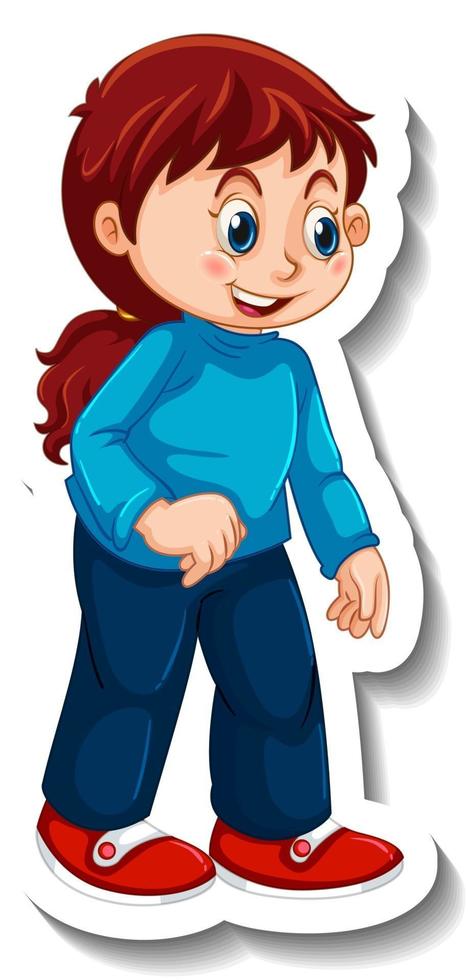 Sticker template with a girl in standing posing cartoon vector