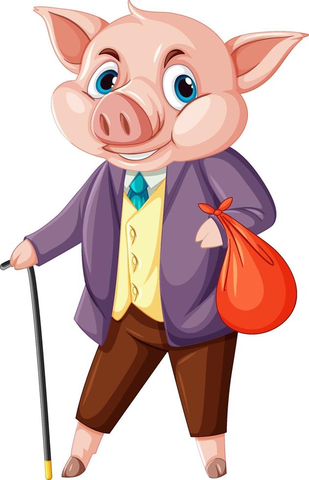 Peter rabbit concept with A pig wearing suit cartoon character vector