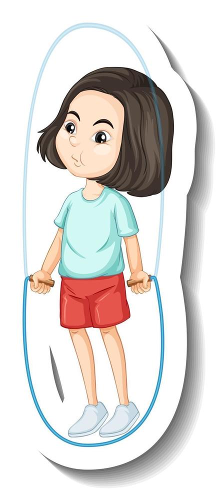 A girl jumping rope cartoon character sticker vector