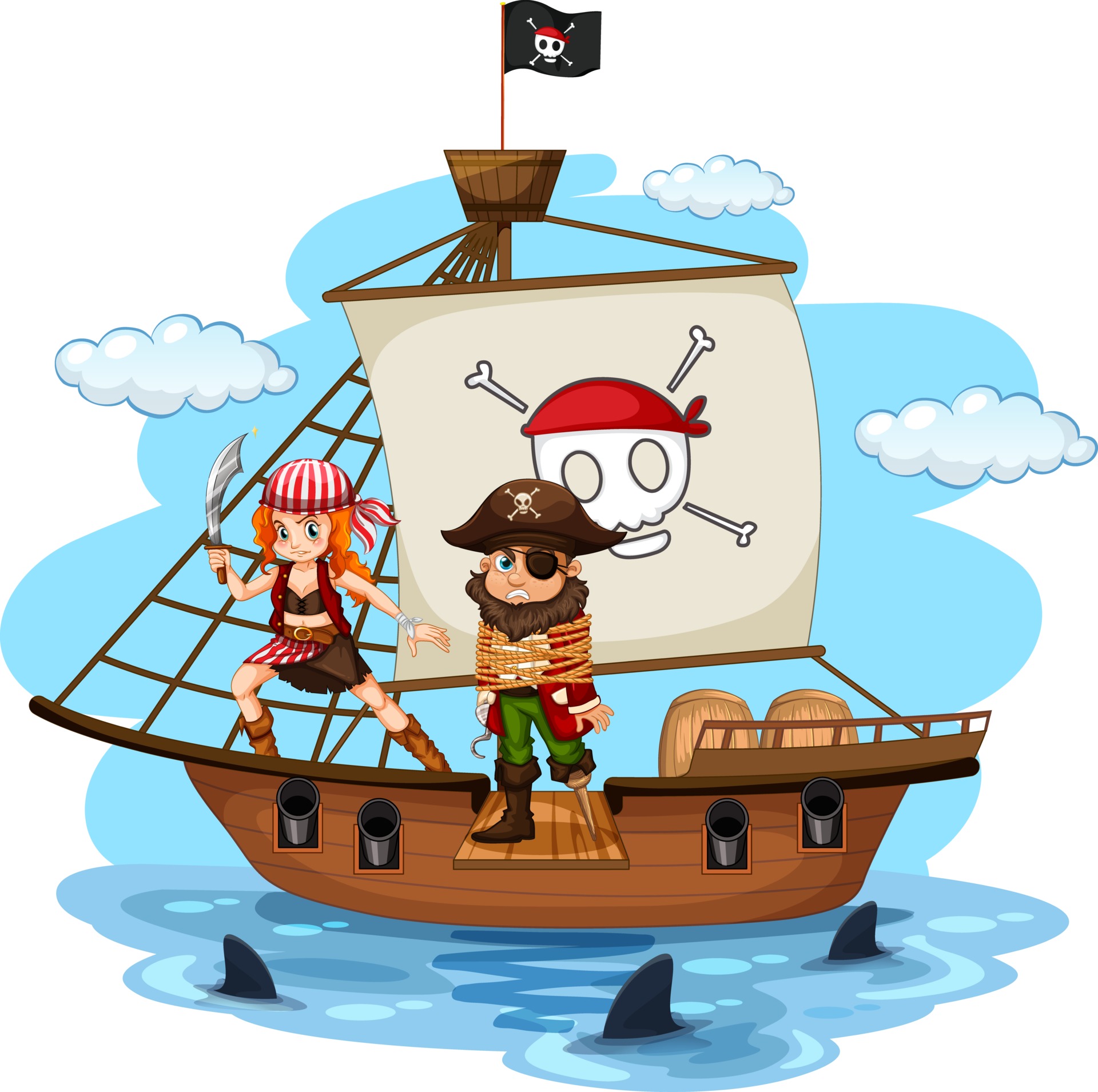 Pirate cartoon character walking the plank on the ship 3014154 Vector
