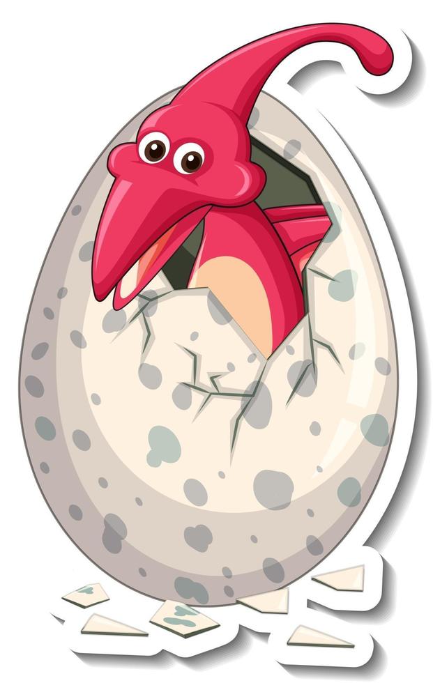 A sticker template with baby dinosaur hatching from an egg vector