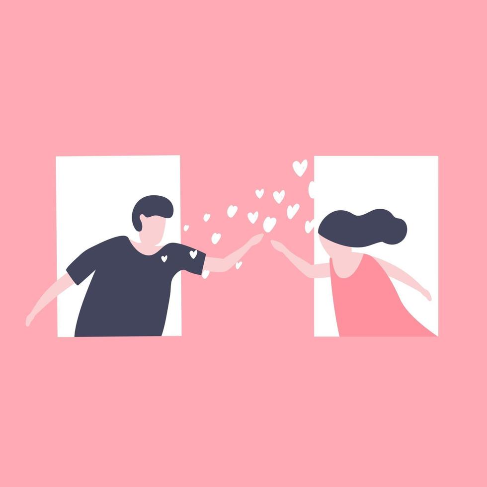 Couples send love in the window for Valentine's day festival. vector