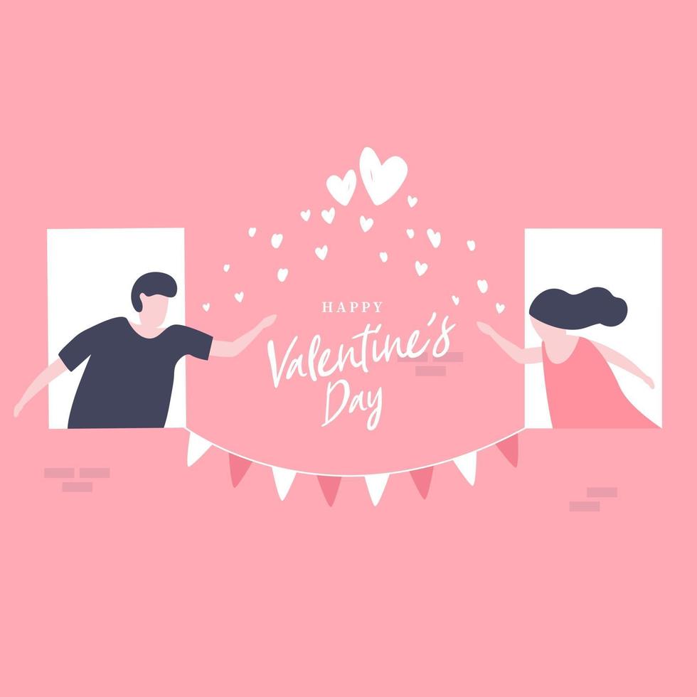 Couples send love in the window for Valentine's day festival. vector