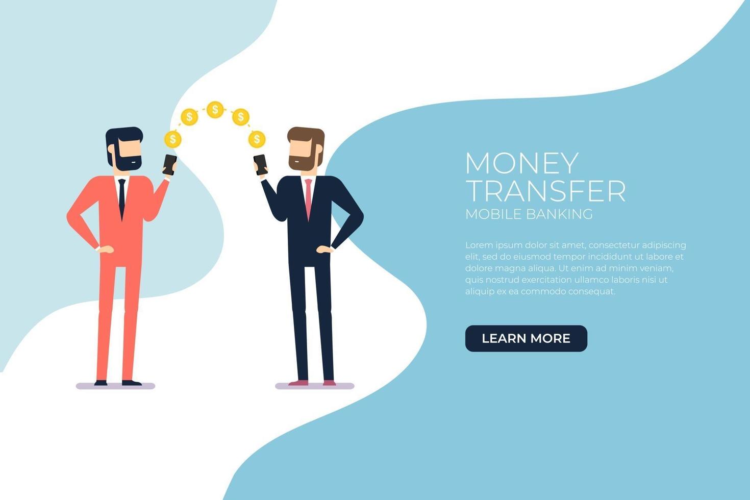 Businessman transfer money with mobile phone. vector