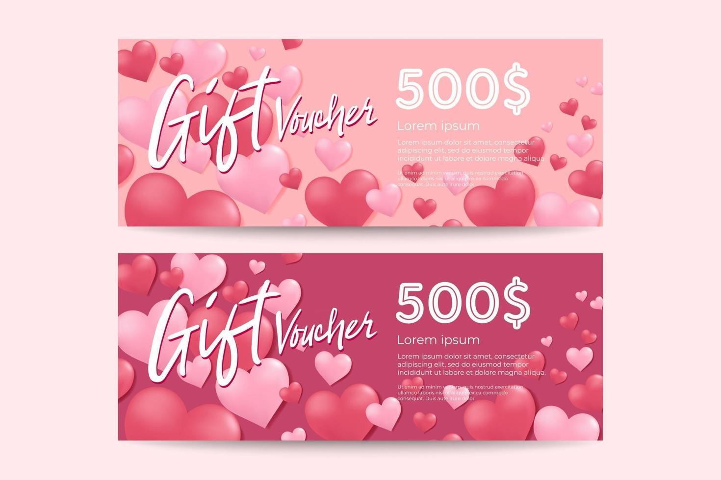 Valentine's Day gift voucher template. Design of Discount Coupon. vector