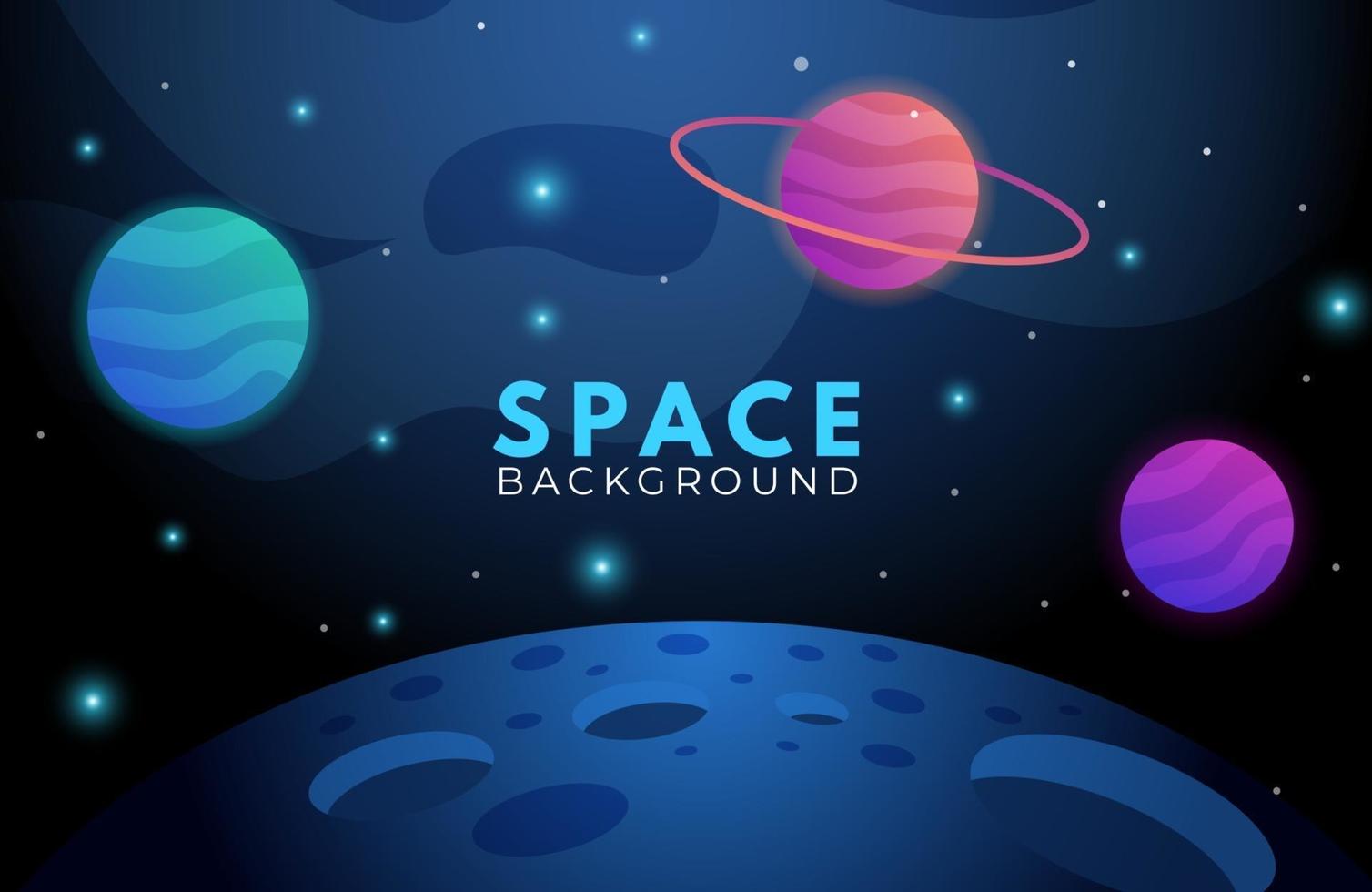 Space background with abstract shape and planets with gradient color vector