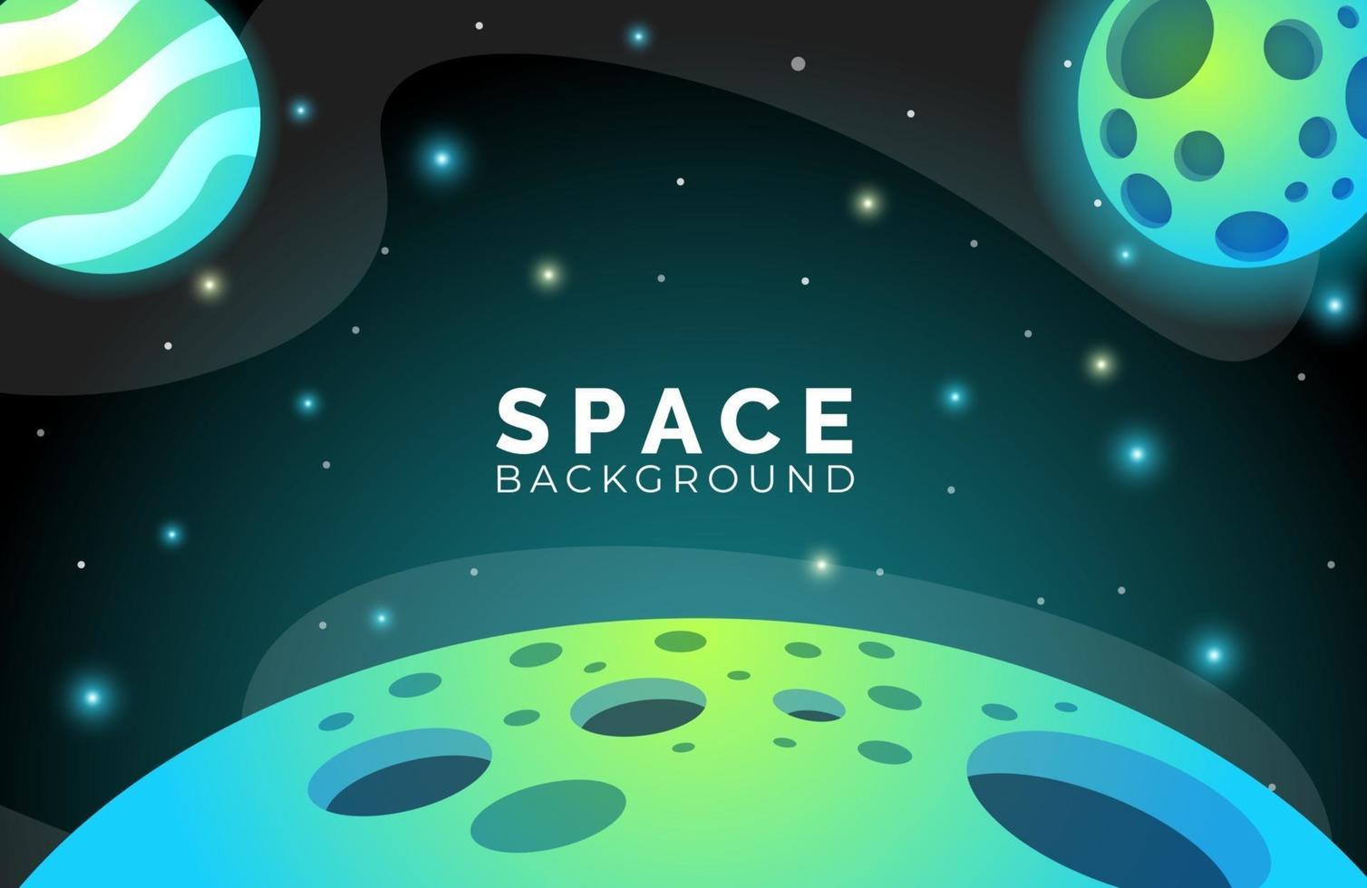 Space background with abstract shape and planets with gradient color vector