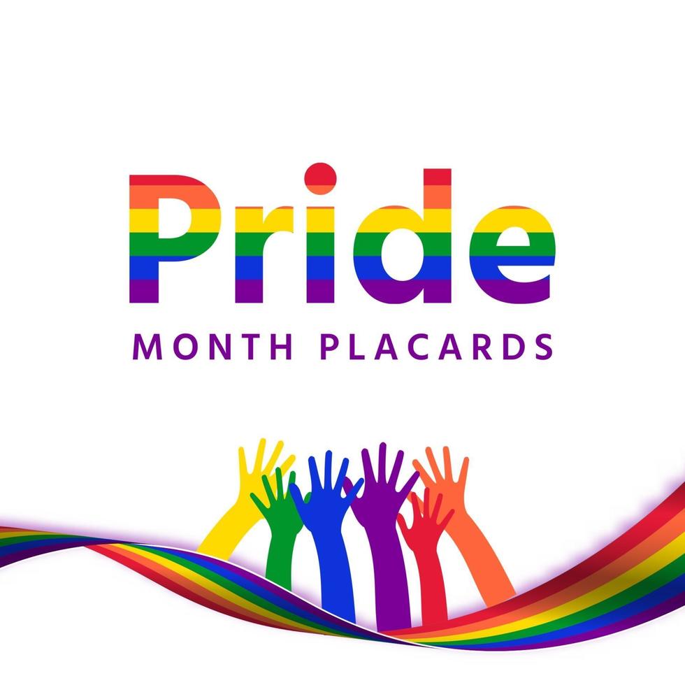 The month of pride sign stands with colorful hands vector