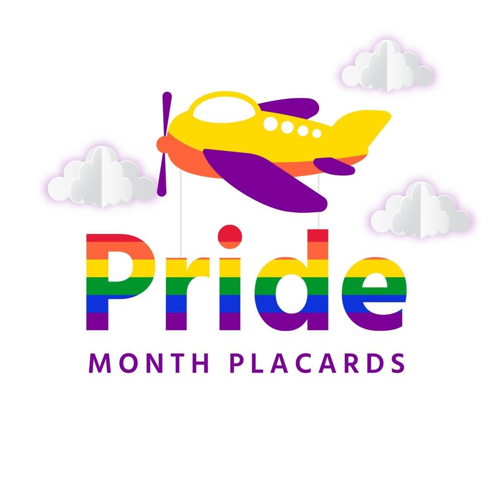 Pride month sign and airplane vector