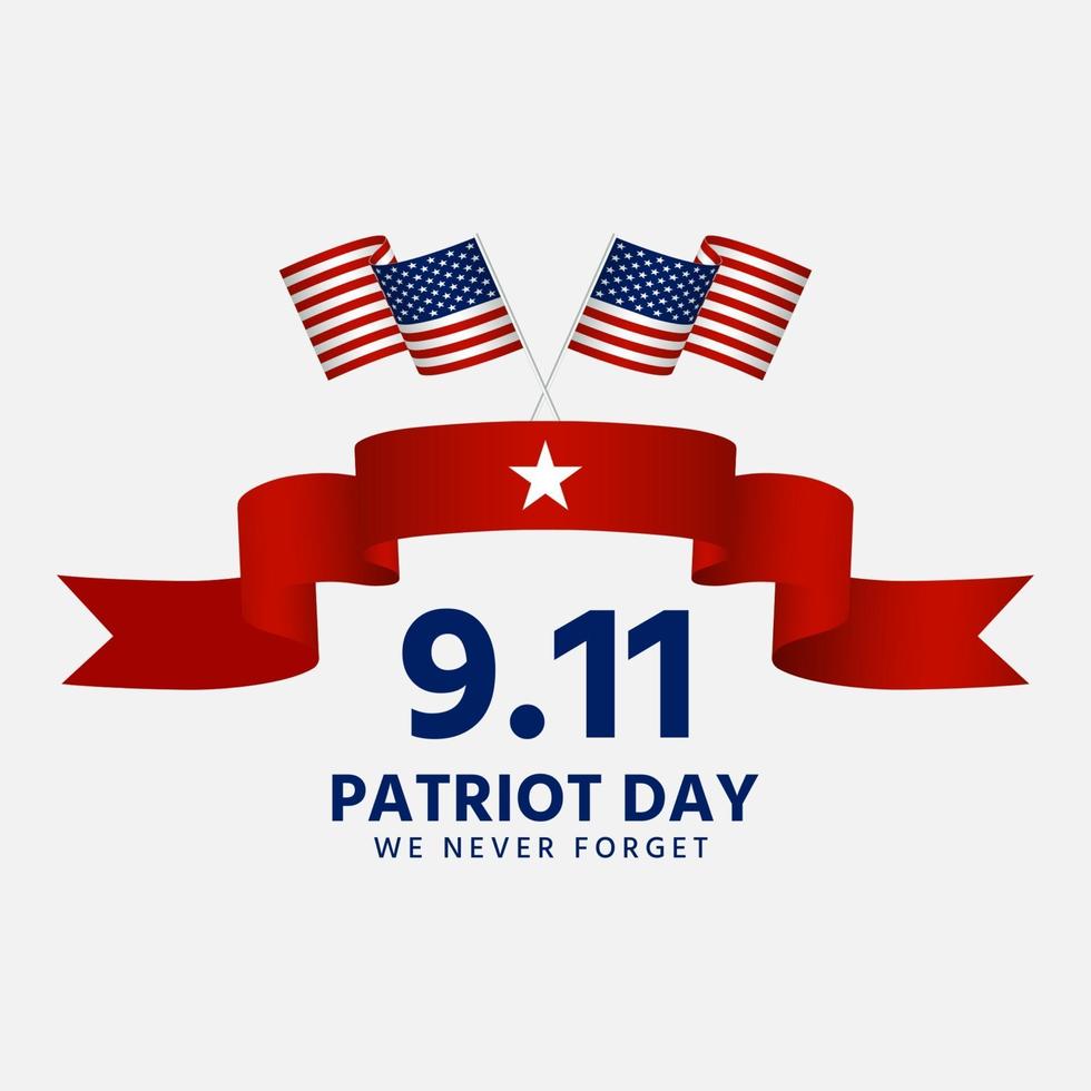 Patriot day 9 11 with red ribbon and national flag vector