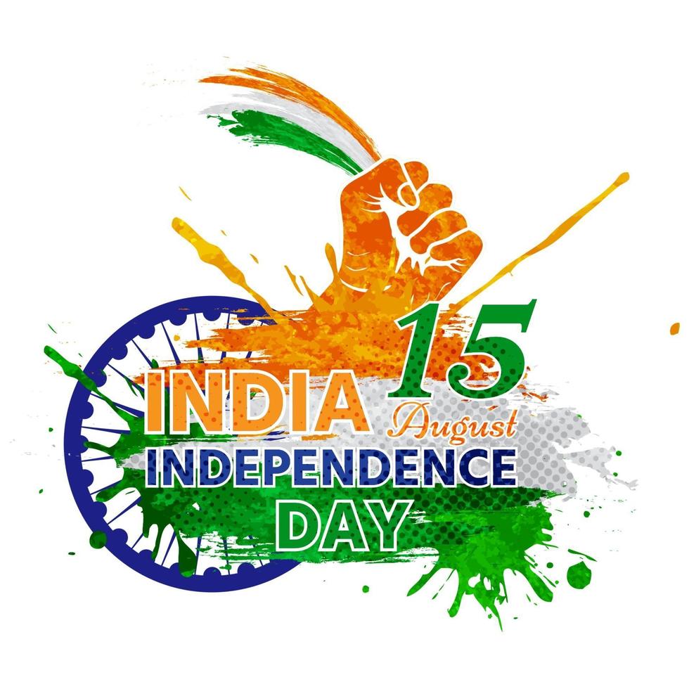 día de la independencia de india con acuarela y bandera de mano vector