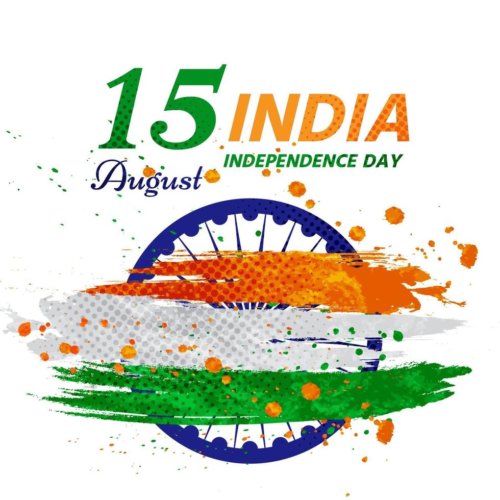 India independence day with wheel covered watercolor vector