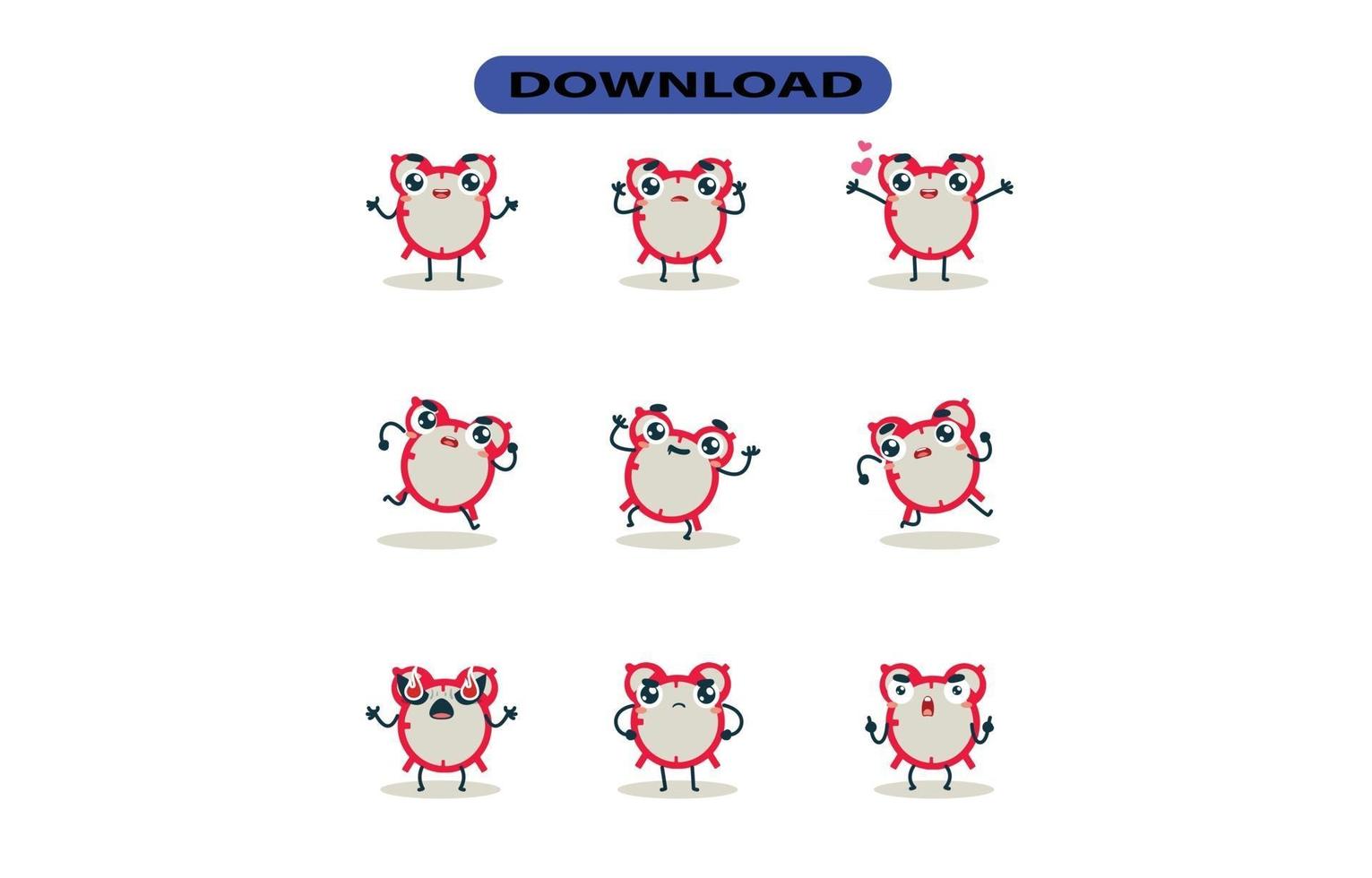 Mascot images of the alarm clock set. Free Vector