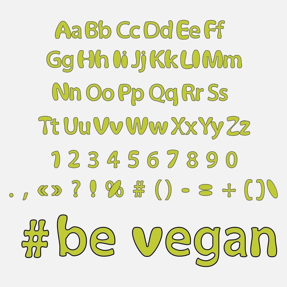 fuente vegetariana del alfabeto vegano vector