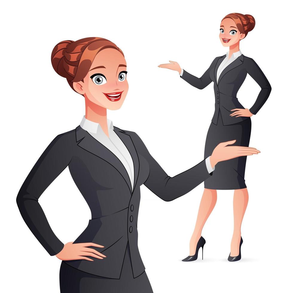 Smiling businesswoman presenting vector illustration