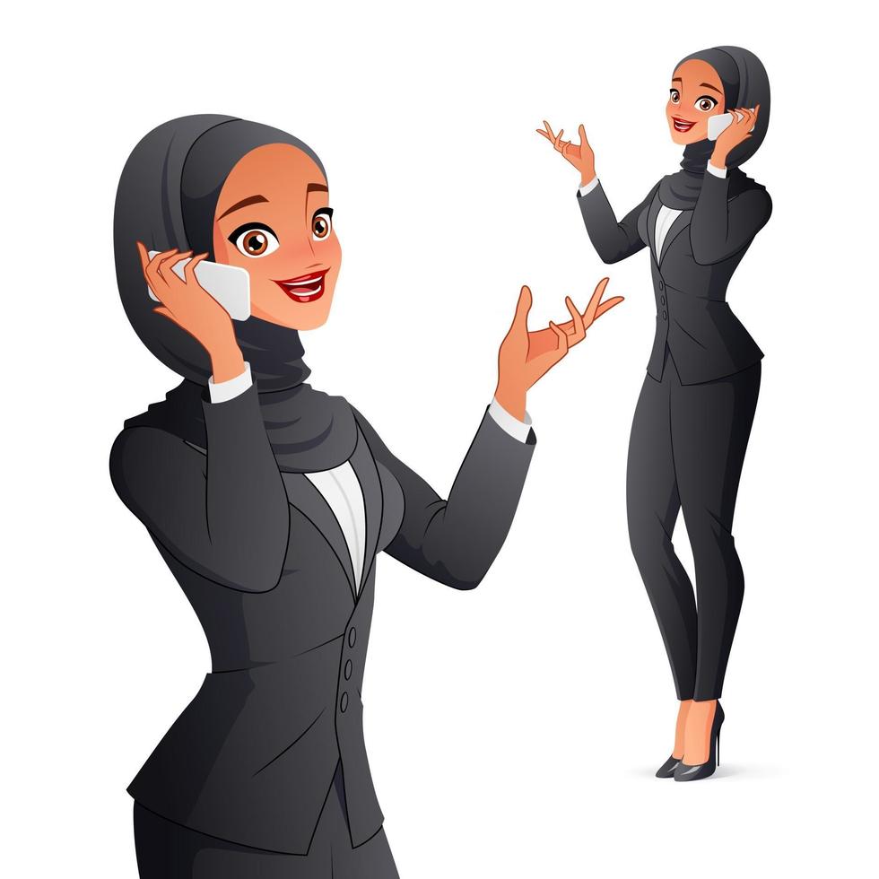 Muslim businesswoman talking on phone vector illustration