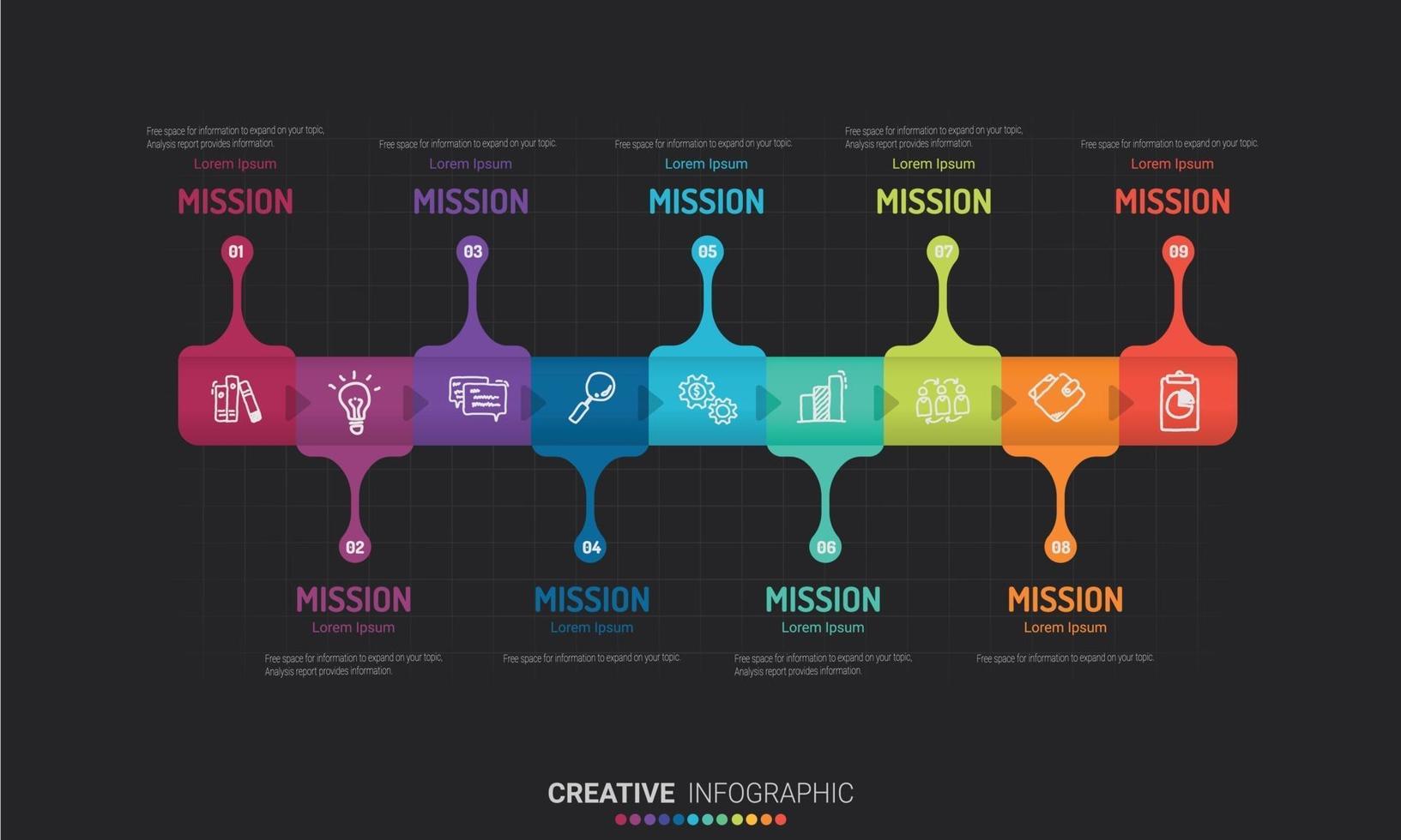 Presentation business template with 9 options. Vector illustration.