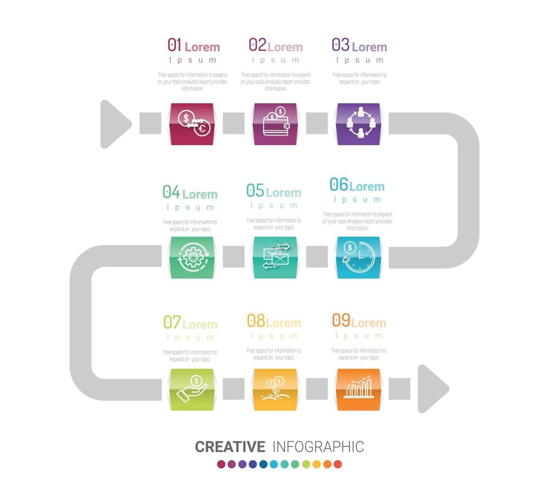 Vector Infographic design with 9 options or steps