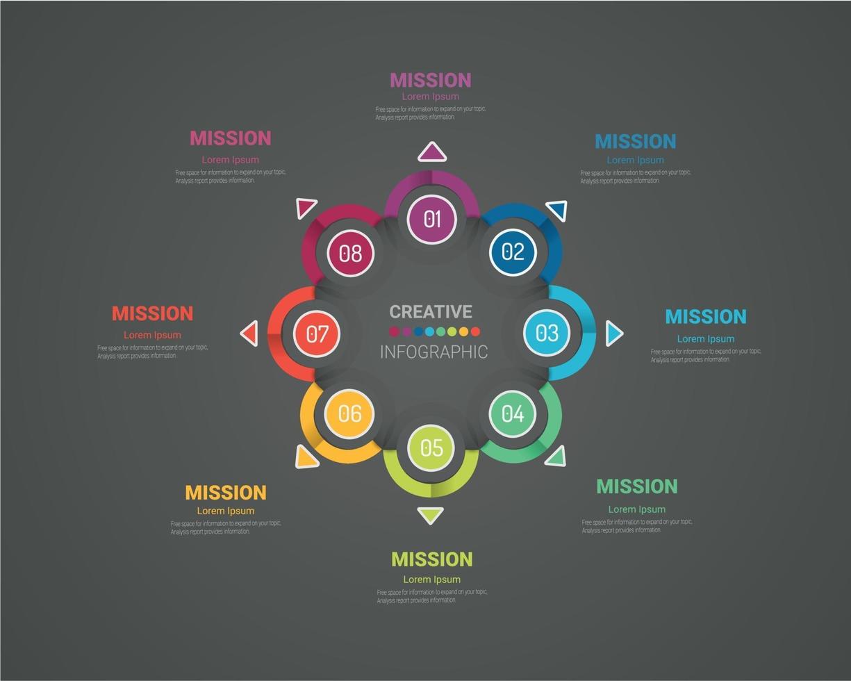 concepto de negocio con 8 opciones, piezas, pasos o procesos. vector