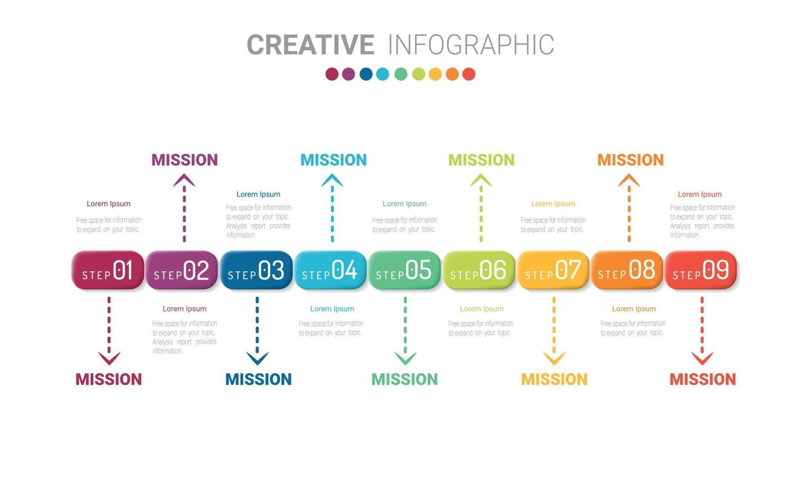 Abstract infographics number options template with 9 steps. vector