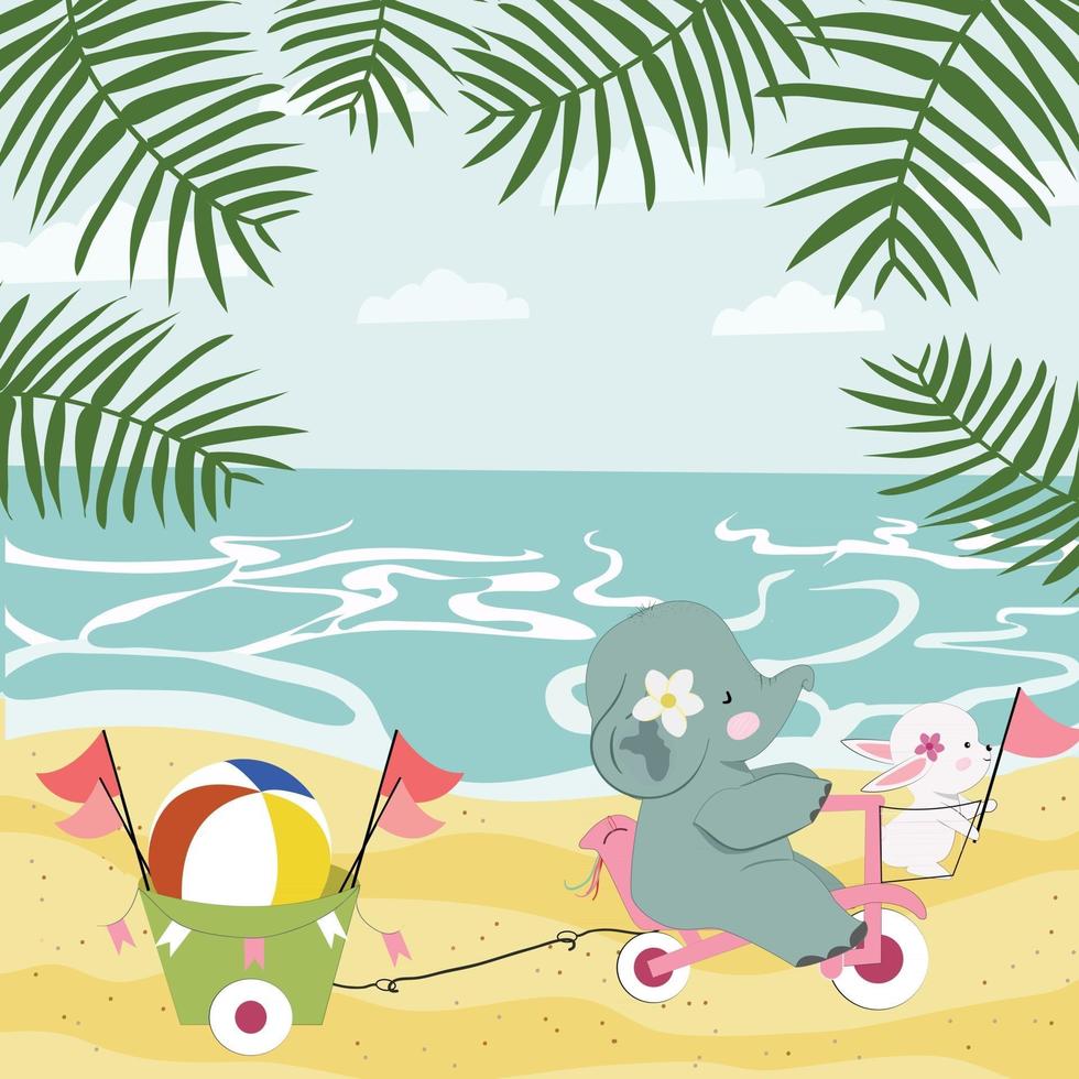 Cute baby elephant having fun on summer beach vector