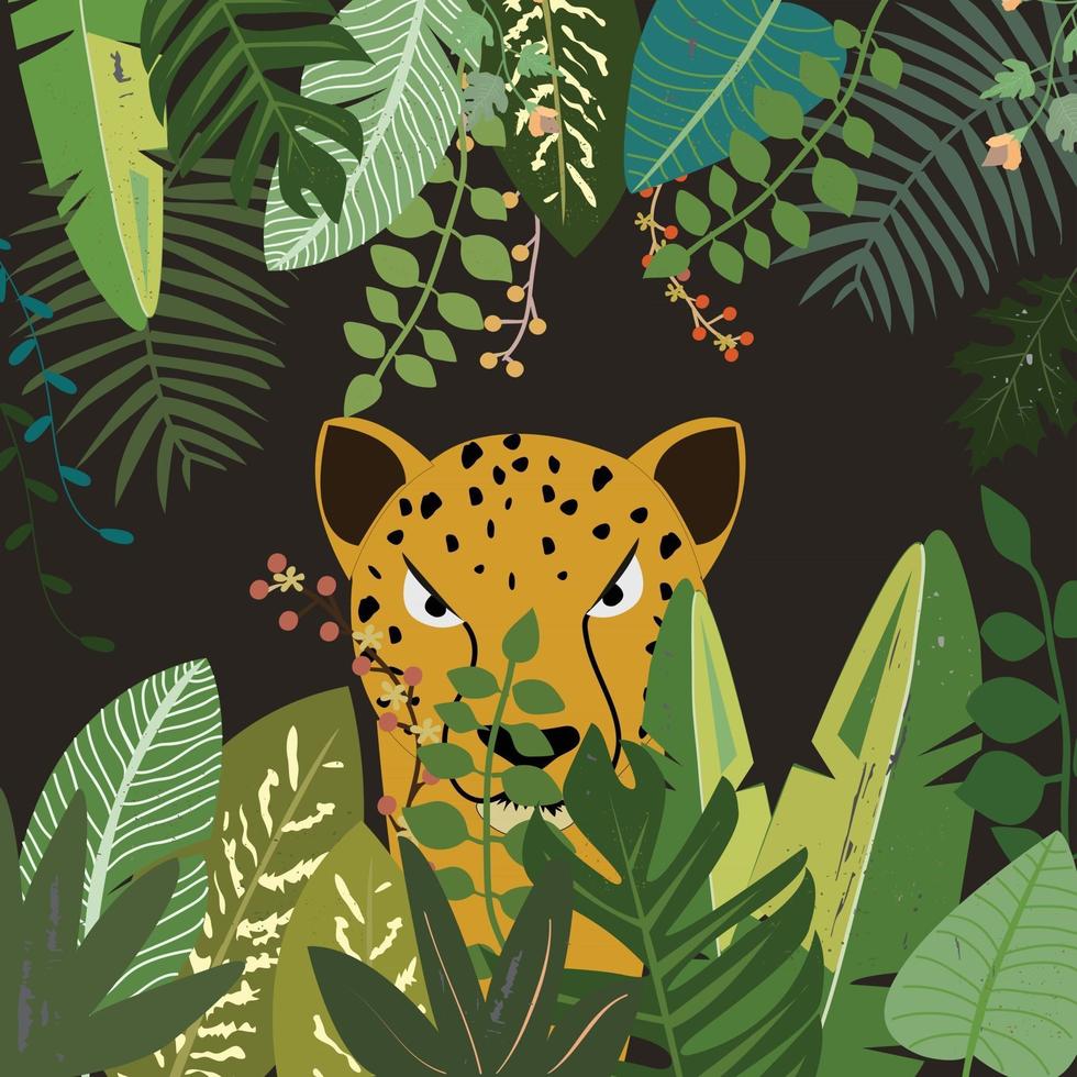 Leopard in green leaf frame vector