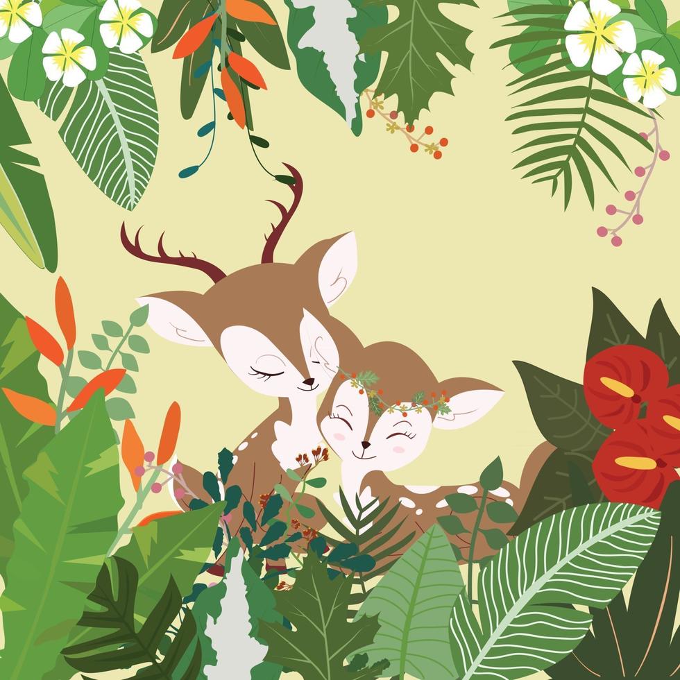 A couple deer in botanical tropical forest vector