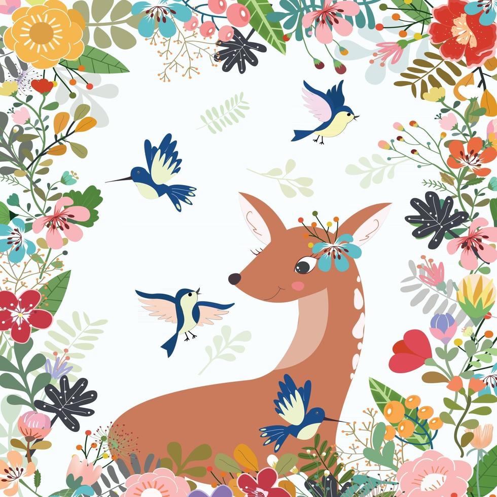 Lovely deer in flora frame.eps vector