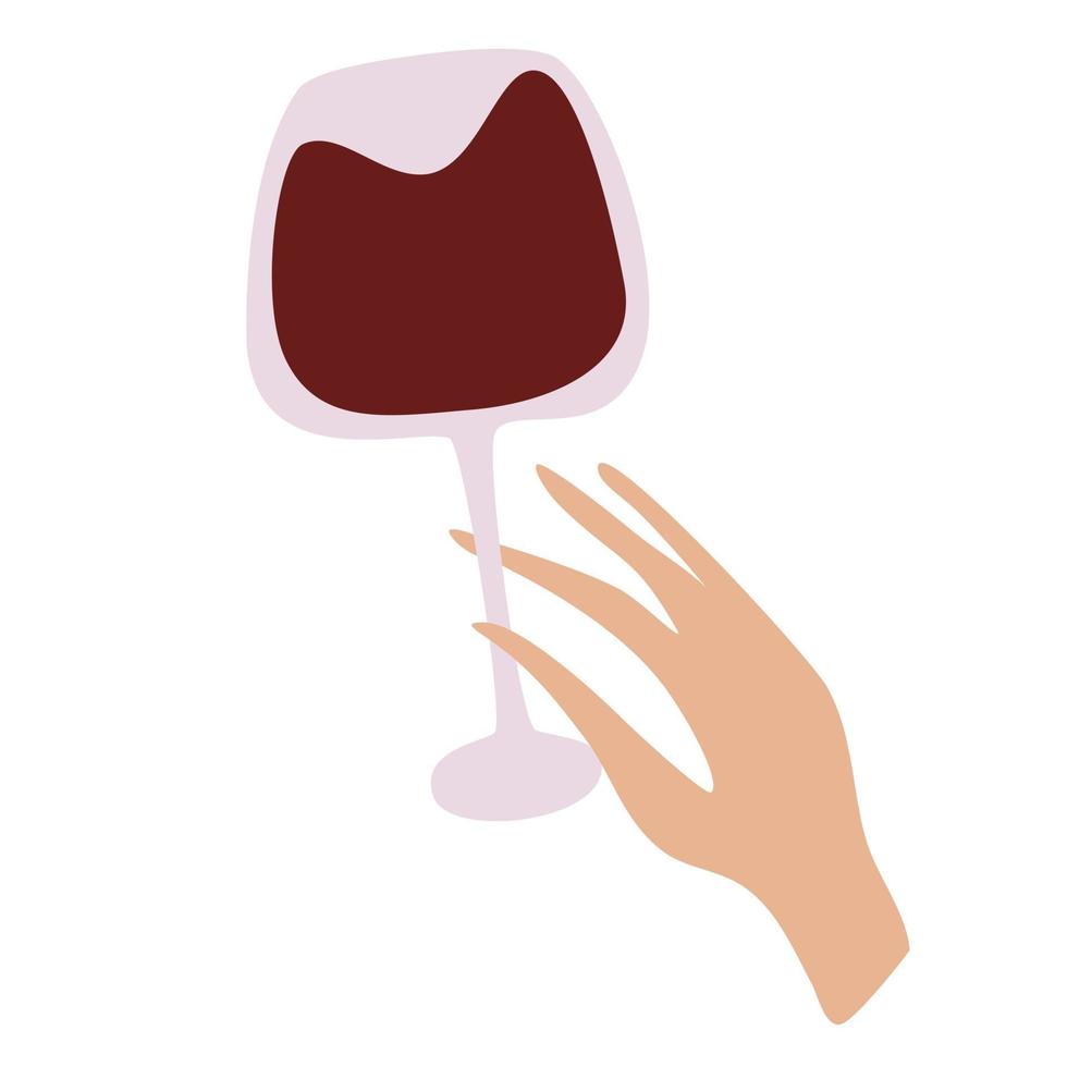 Female hand holding glass of red wine. Alcohol drink. vector