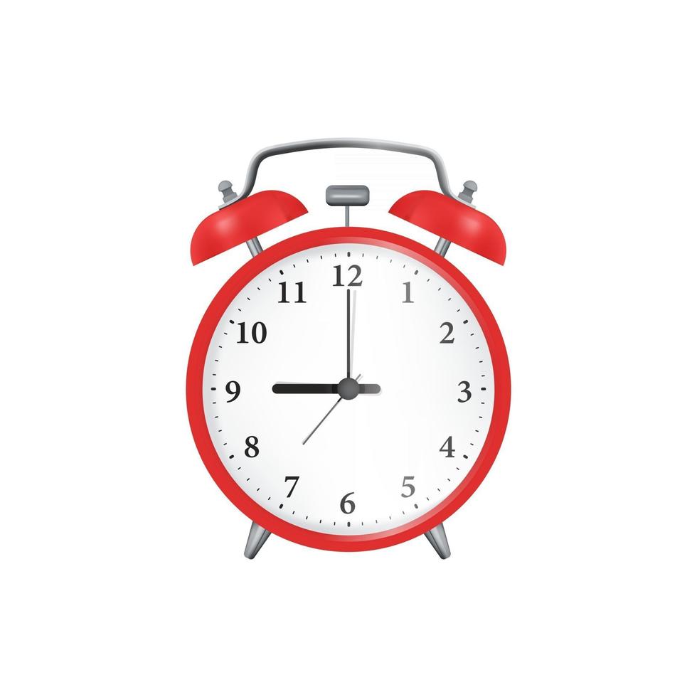 Alarm clock, red, realistic. Vector isolated illustration